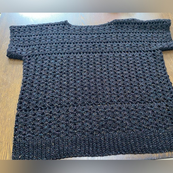 Super Sparkly Glittery Black Handmade Crochet Sweater Top Size Large - Picture 7 of 9